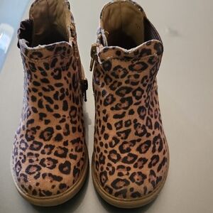 Kids Leopard Print Ankle Boots - Brown Size 8